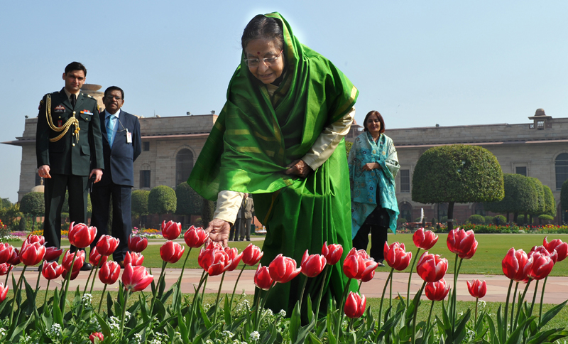 The President, Smt. Pratibha Devisingh Patil poses with the flower ‘Tulips’ at the annual...