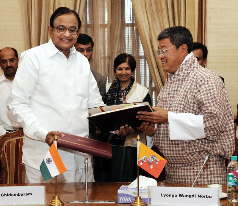 The Union Finance Minister, Shri P. Chidambaram and his Bhutanese counterpart,...