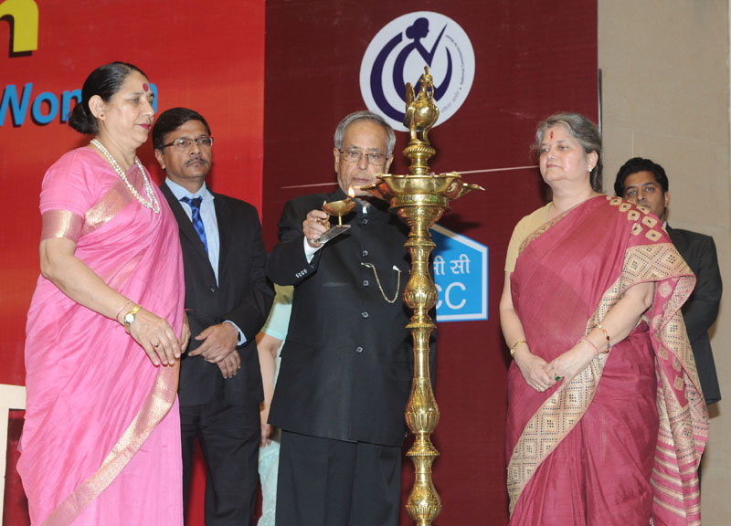 The President, Shri Pranab Mukherjee lighting the lamp at the foundation stone laying ceremony..