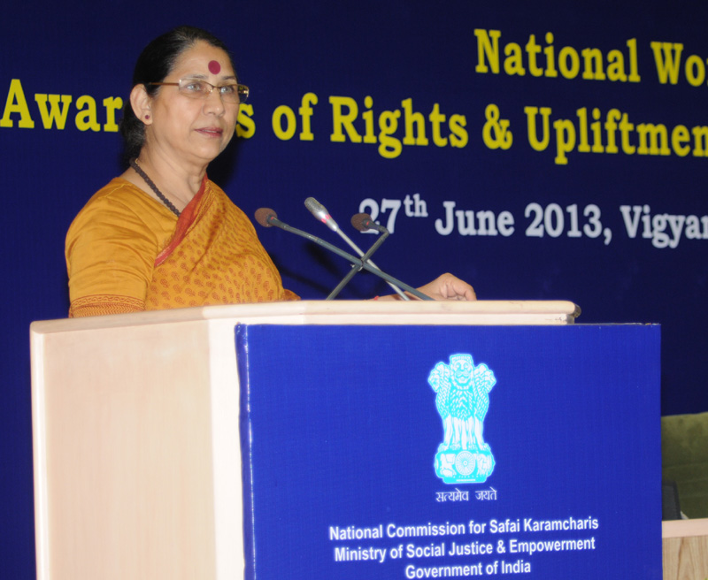 The Minister of State (Independent Charge) for Women and Child Development, Smt. Krishna Tirath addressing the valedictory session of the National Workshop on Awareness on Rights and Upliftment of Women Safai Karamcharis, in New Delhi