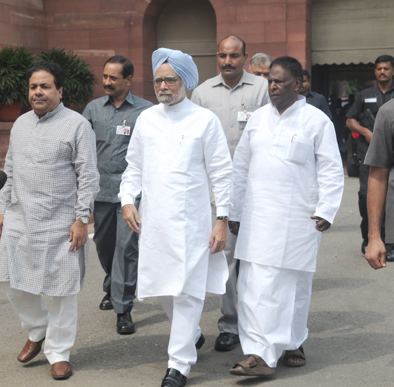 The Prime Minister, Dr. Manmohan Singh arrives at Parliament House to attend...