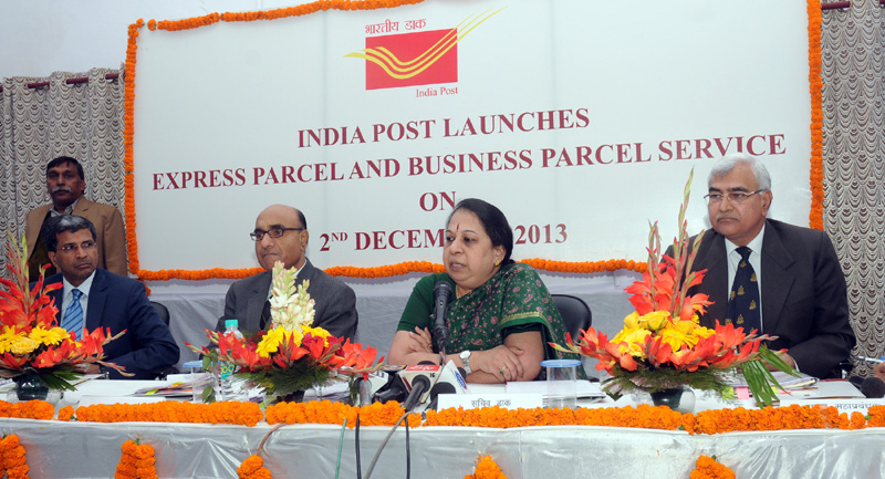 The Secretary, Dept. of Posts, Smt. P. Gopinath addressing the press at the launch of the ‘Express Parcel and Business Parcel Service’, in New Delhi