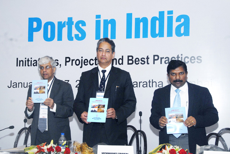 The Secretary, Ministry of Shipping, Dr. Vishwapati Trivedi releasing “Land Policy”..