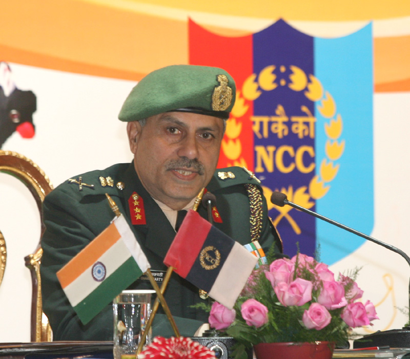 The DG,NCC, Lt. Gen. A. Chakravarty addressing a Press Conference...