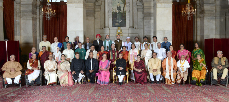 The President, Shri Pranab Mukherjee with the recipients of the Sangeet Natak...