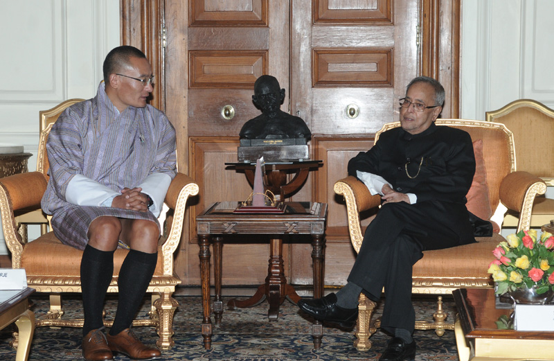 The Prime Minister of Bhutan, Mr. Lyonchhen Tshering Tobgay meeting the President, Shri Pranab Mukherjee, at Rashtrapati Bhavan, in New Delhi