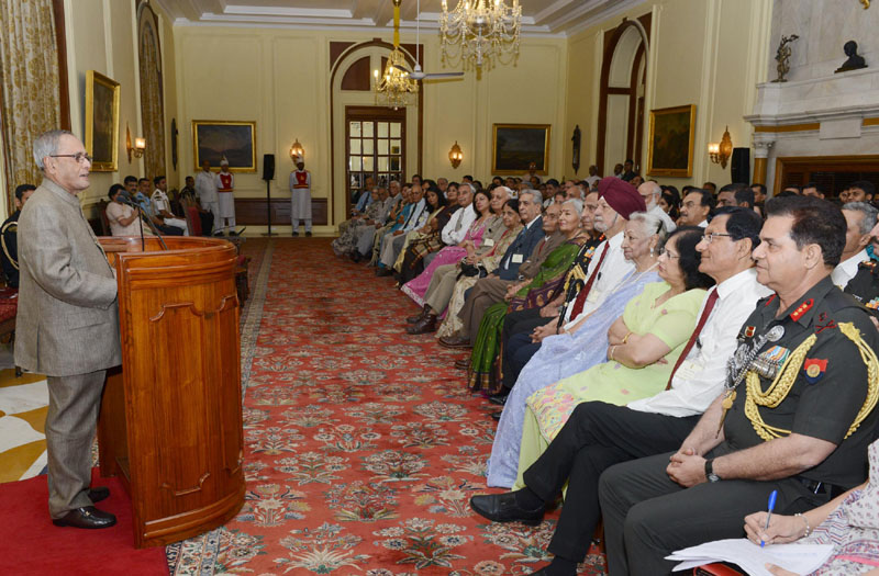 The President, Shri Pranab Mukherjee meeting the reunion of Former Aides-de...