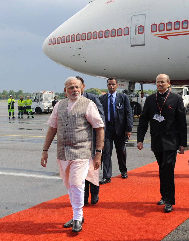 The Prime Minister, Shri Narendra Modi arrives at Tegel Military Airport, ...