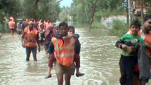 The National Disaster Response Force (NDRF) rescue operations in flood-hit...