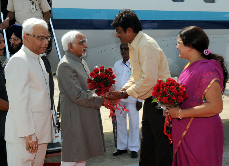 The Vice President, Shri Mohd. Hamid Ansari being received by the Minister of...