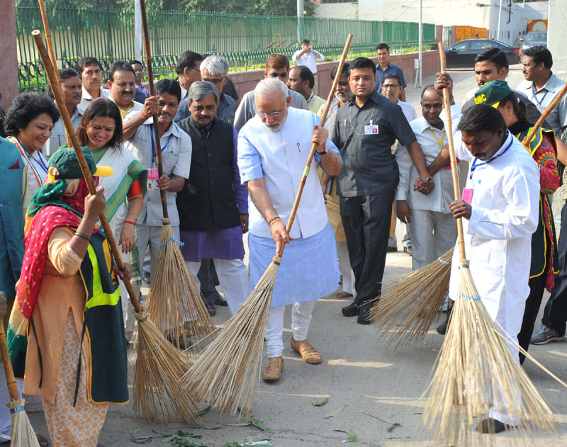 The Prime Minister, Shri Narendra Modi launching the cleanliness drive for...