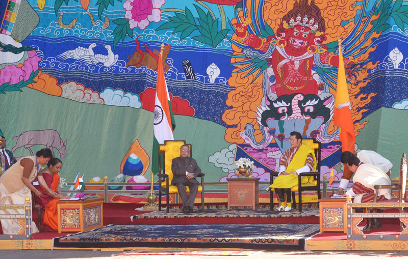 The President, Shri Pranab Mukherjee and the King of Bhutan, ...