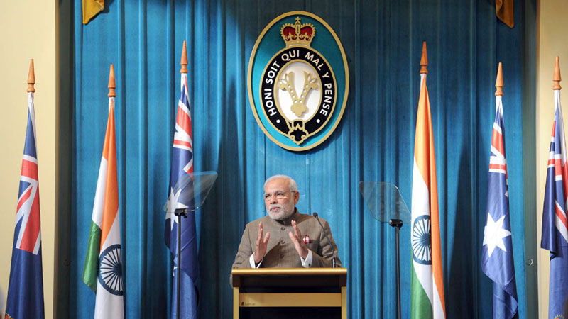 The Prime Minister, Shri Narendra Modi delivers his address to Business Leaders, in Melbourne, Australia