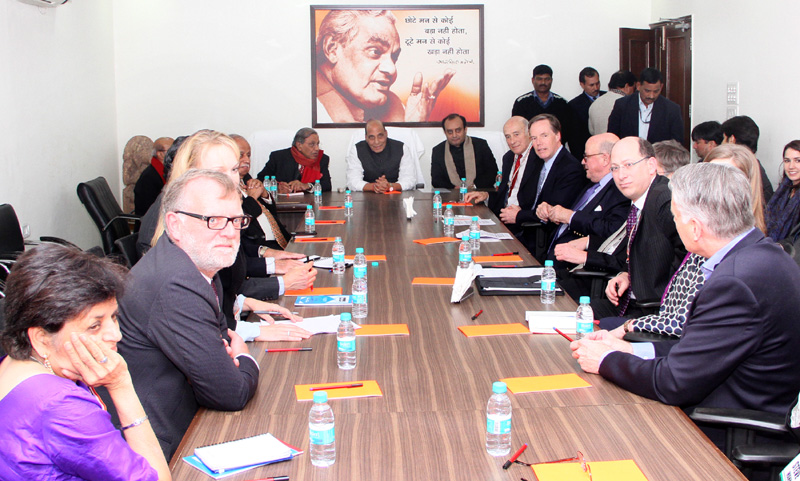 A delegation of the India-US Strategic Dialogue calling on the Union Home Minister, Shri Rajnath Singh, in New Delhi