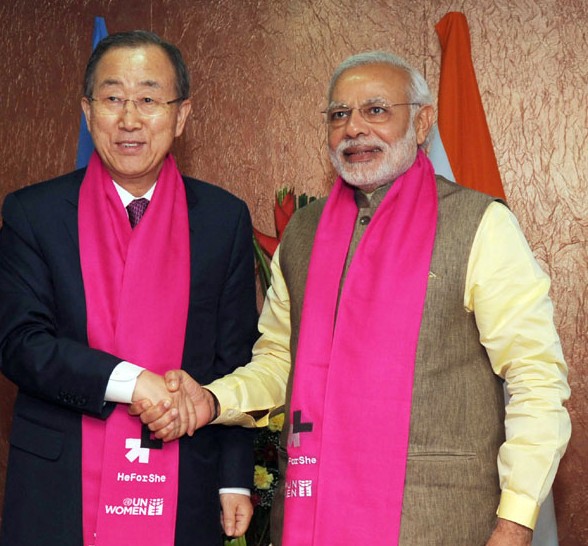 The Prime Minister, Shri Narendra Modi meeting the UN Secretary General, Mr. Ban Ki Moon, in Gandhinagar, Gujarat