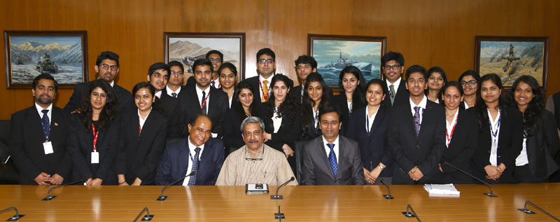 The selected students from Government Law College, Mumbai calling the Union Minister for Defence, Shri Manohar Parrikar, in New Delhi