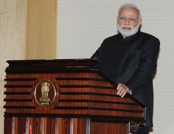 The Prime Minister, Shri Narendra Modi delivering his address at...