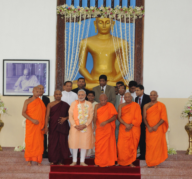 The Prime Minister, Shri Narendra Modi at the Mahabodhi Society, in Colombo, Sri Lanka