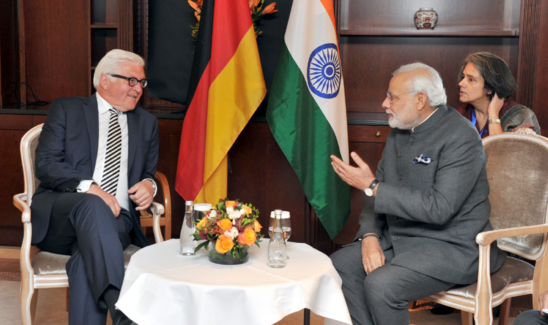 The Federal Foreign Minister of Germany, Mr. Frank-Walter Steinmeier meeting the Prime Minister, Shri Narendra Modi, at Berlin, in Germany