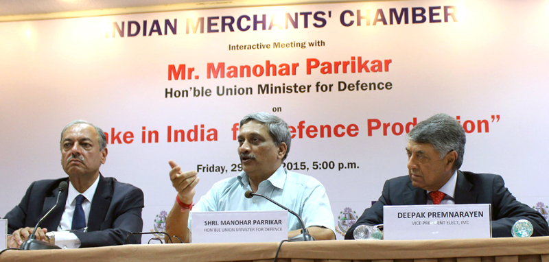 The Union Minister for Defence, Shri Manohar Parrikar addressing at an interactive meeting..