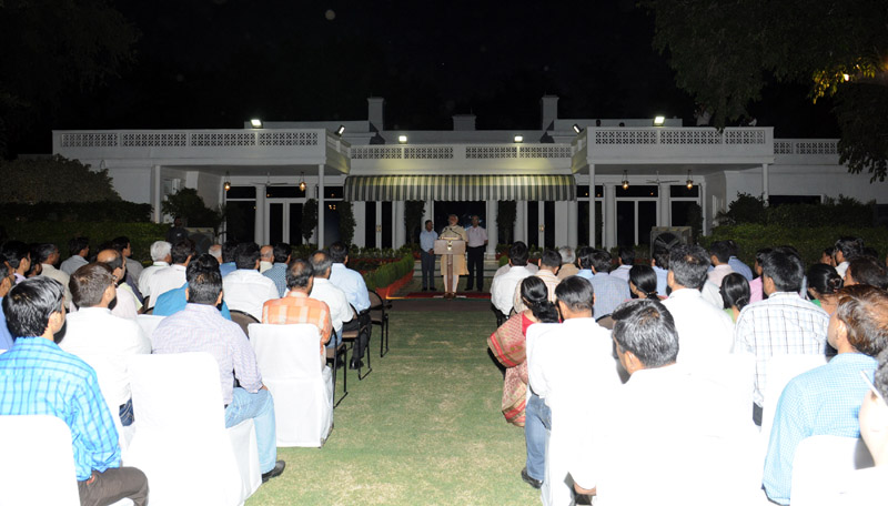 The Prime Minister, Shri Narendra Modi meeting the entire PMO family, at RCR lawns, in New Delhi