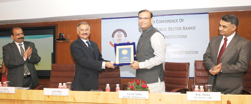 The Minister of State for Finance, Shri Jayant Sinha being presented a memento...
