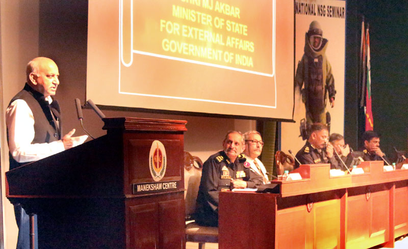 The Minister of State for External Affairs, Shri M.J. Akbar addressing at the 17th International Counter Terrorism Seminar, organised by the National Security Guard, in New Delhi